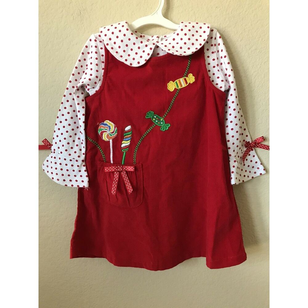 Blueberi Boulevard Candy Bows Polka Dots Long Sleeve Corduroy Dress Set Size 2T
